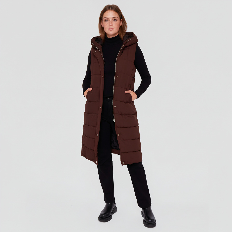 Womens Longline Hooded Puffer Vest Sleeveless Padded Gilet Winter Jacket - Image 4