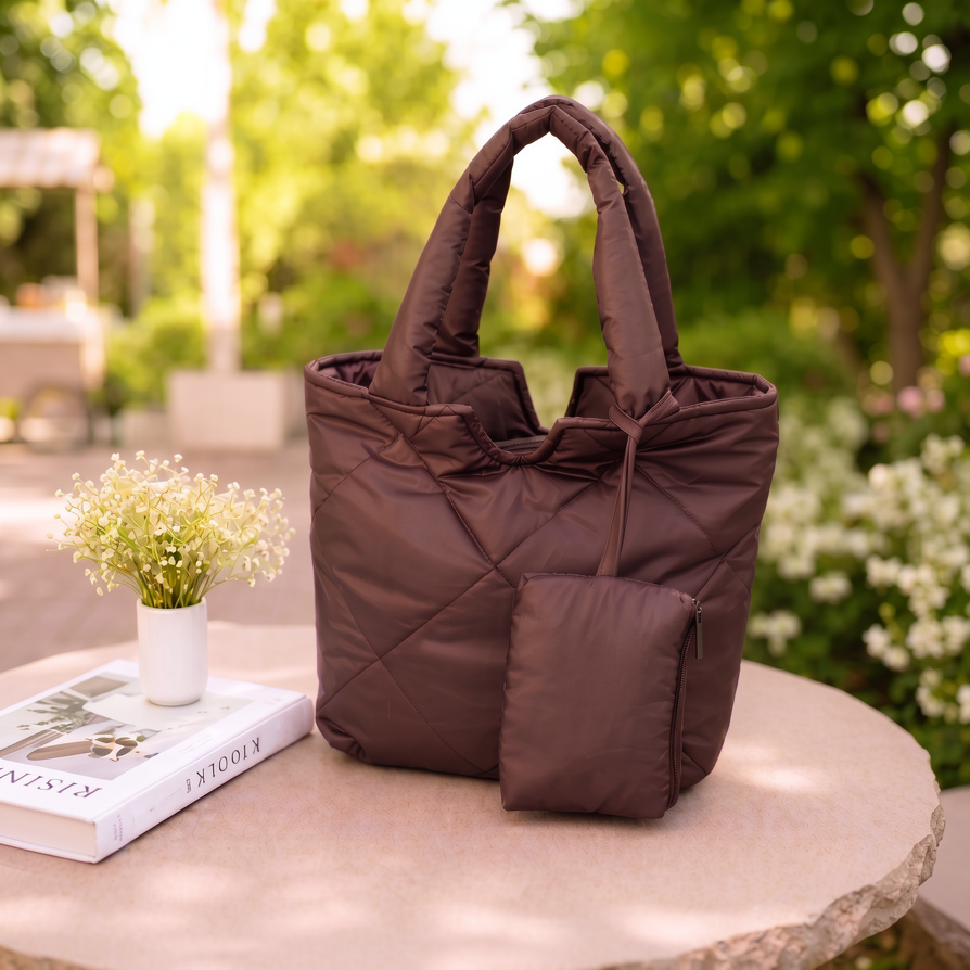 Women’s Puffer Tote Bag Quilted Large Padded Shoulder Handbag Zip - Image 3