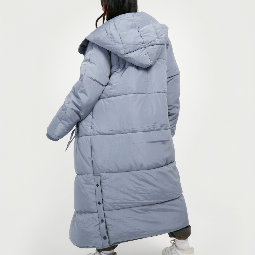 Women’s Blue Longline Puffer Jacket Hooded Padded Zip Winter Warm Coat - Image 2