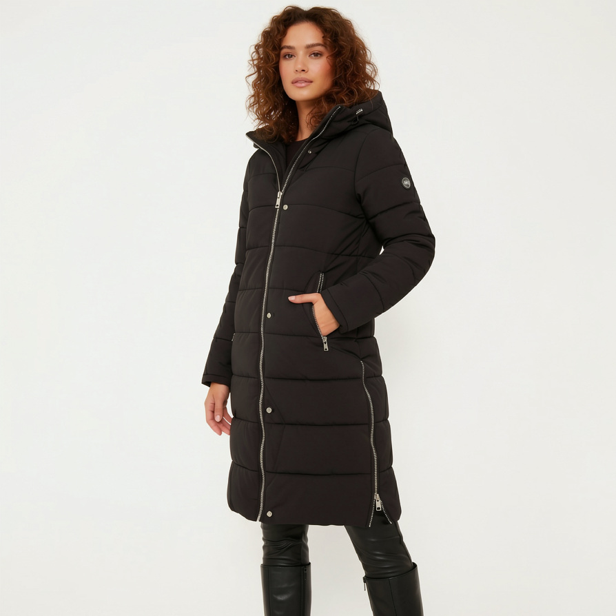 Womens Hooded Longline Puffer Gilet Padded Body Warmer Winter Jacket Coat - Image 2