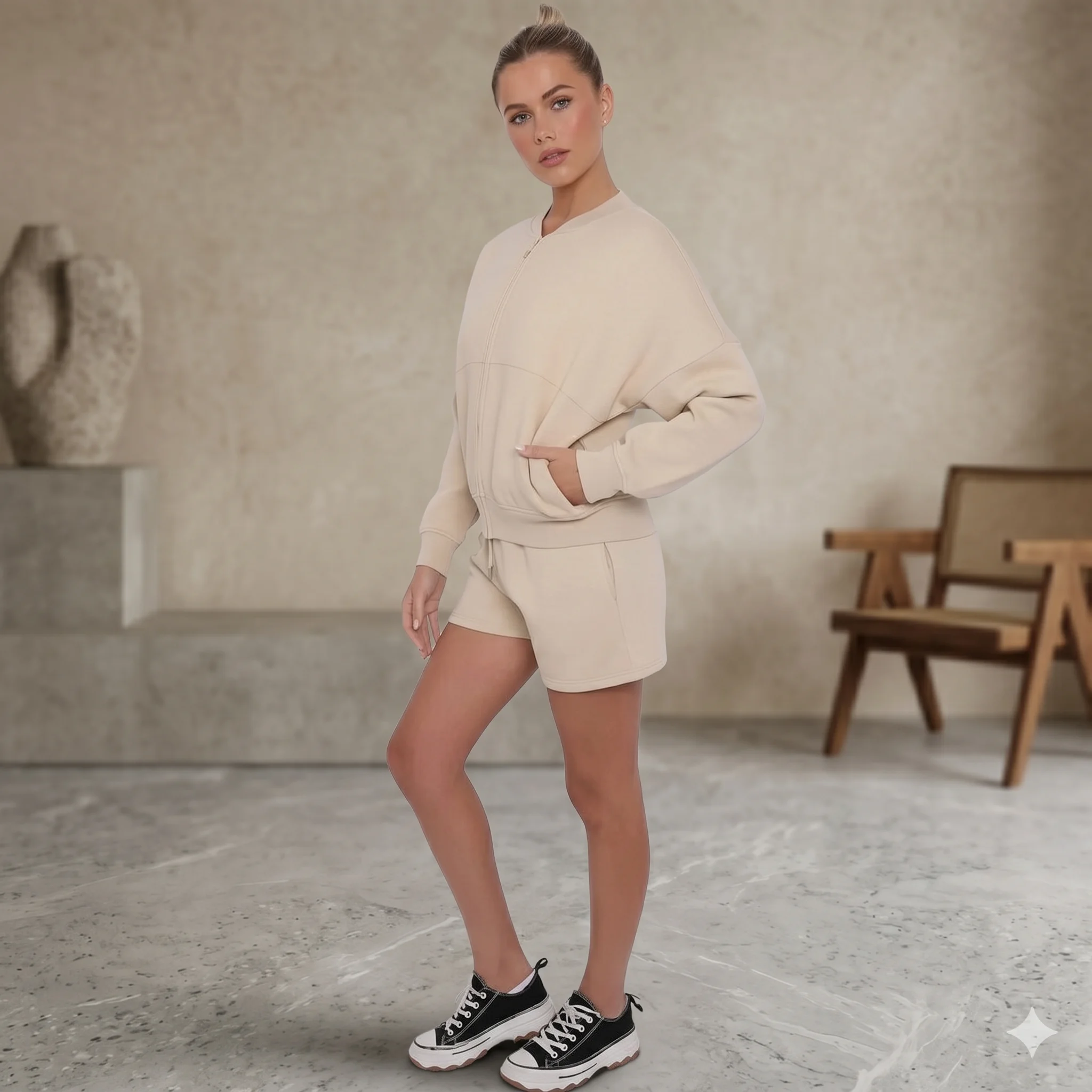 Women’s 2 Piece Set Bomber Jacket & Shorts Co Ord Casual Summer Tracksuit - Image 2