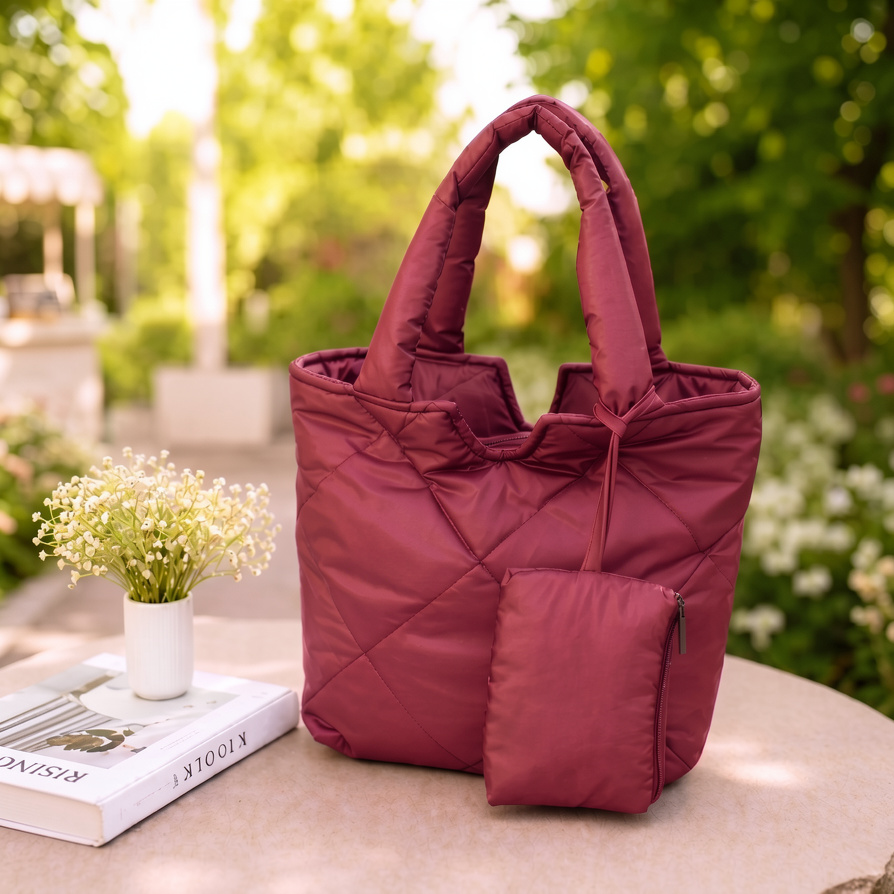 Women’s Puffer Tote Bag Quilted Large Padded Shoulder Handbag Zip - Image 4