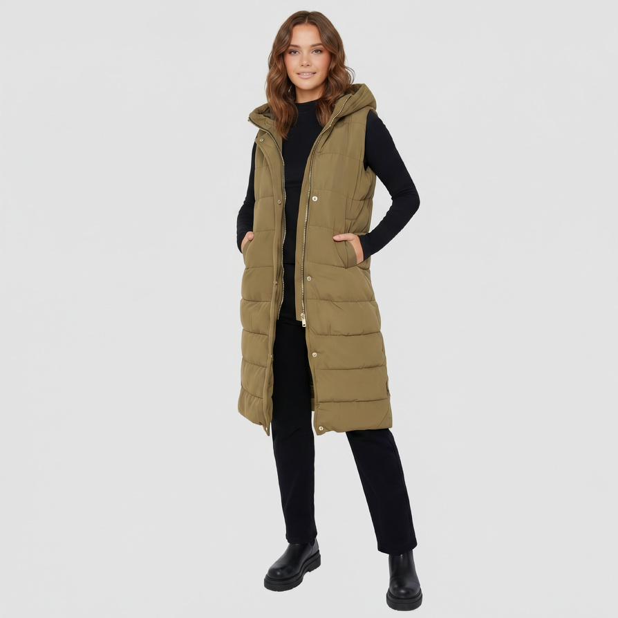 Womens Longline Hooded Puffer Vest Sleeveless Padded Gilet Winter Jacket - Image 5