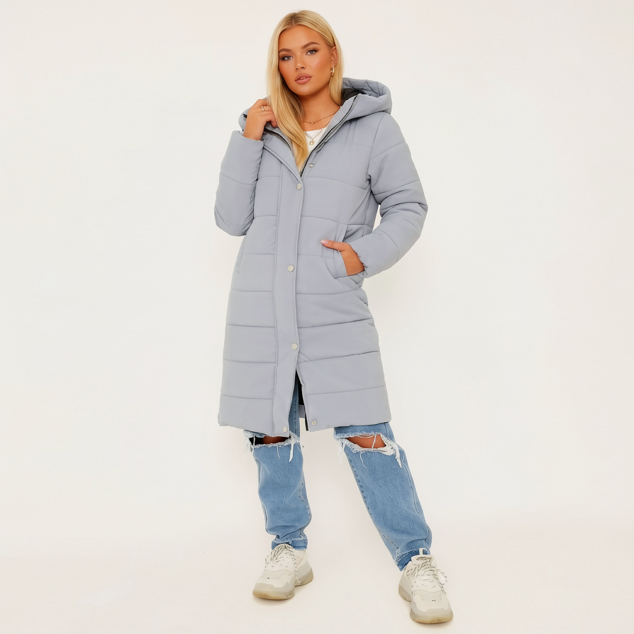 Womens Hooded Longline Puffer Gilet Padded Body Warmer Winter Jacket Coat - Image 5