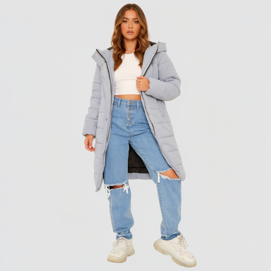 Womens Hooded Longline Puffer Gilet Padded Body Warmer Winter Jacket Coat - Image 3