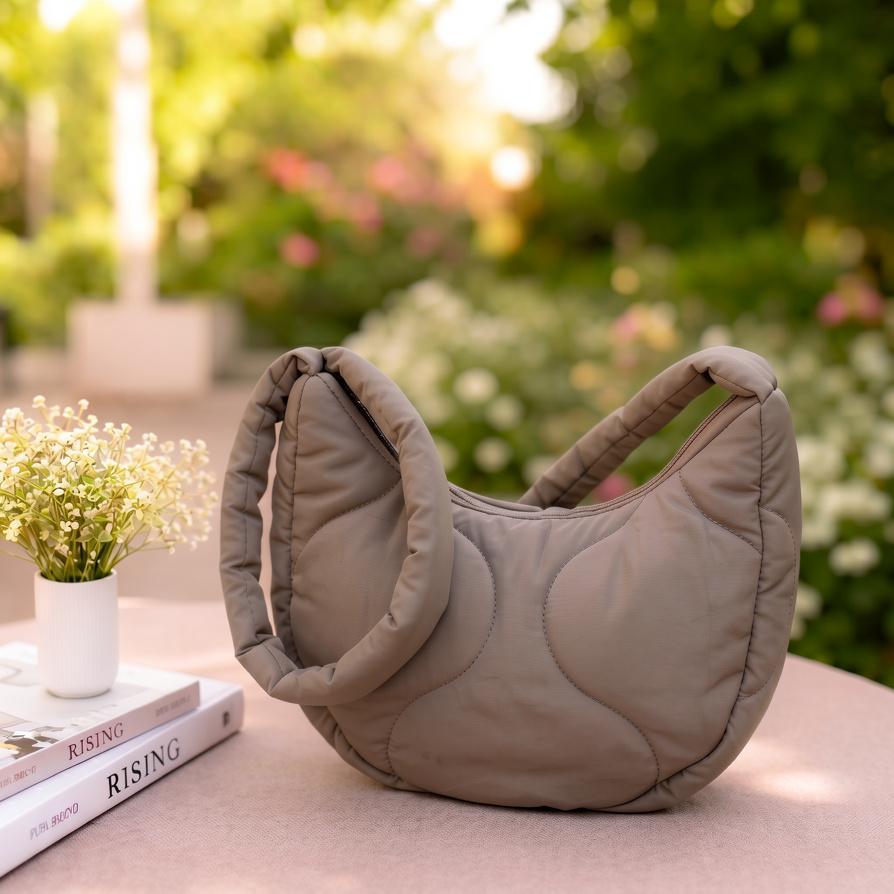 Women’s Puffer Hobo Bag Quilted Soft Lightweight Shoulder Handbag Tote - Image 2