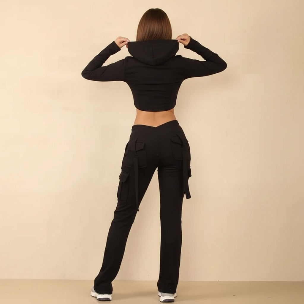 Women’s Cargo Tracksuit Set 2 Piece Fitted Loungewear Casual Co Ord - Image 2