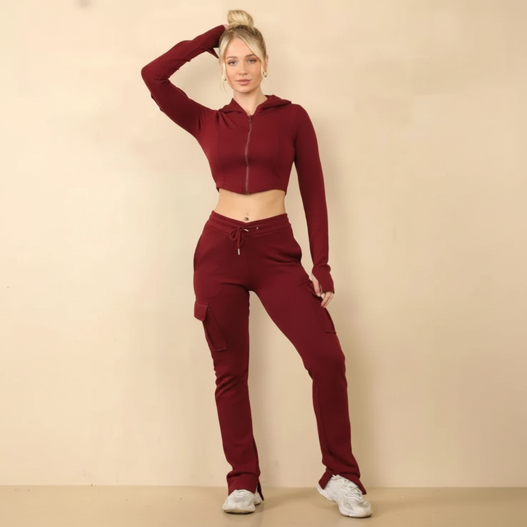 Women’s Cargo Tracksuit Set 2 Piece Fitted Loungewear Casual Co Ord - Image 3