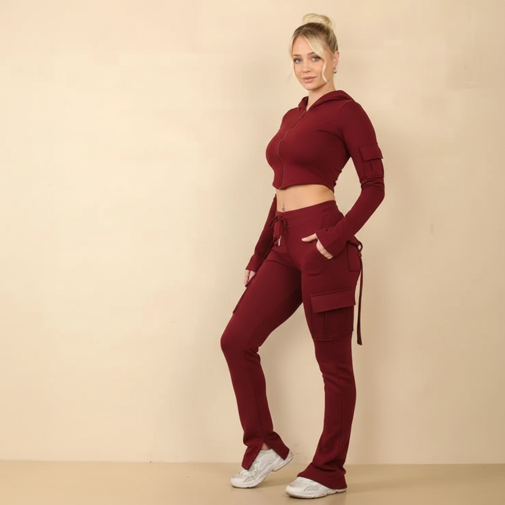 Women’s Cargo Tracksuit Set 2 Piece Fitted Loungewear Casual Co Ord - Image 4