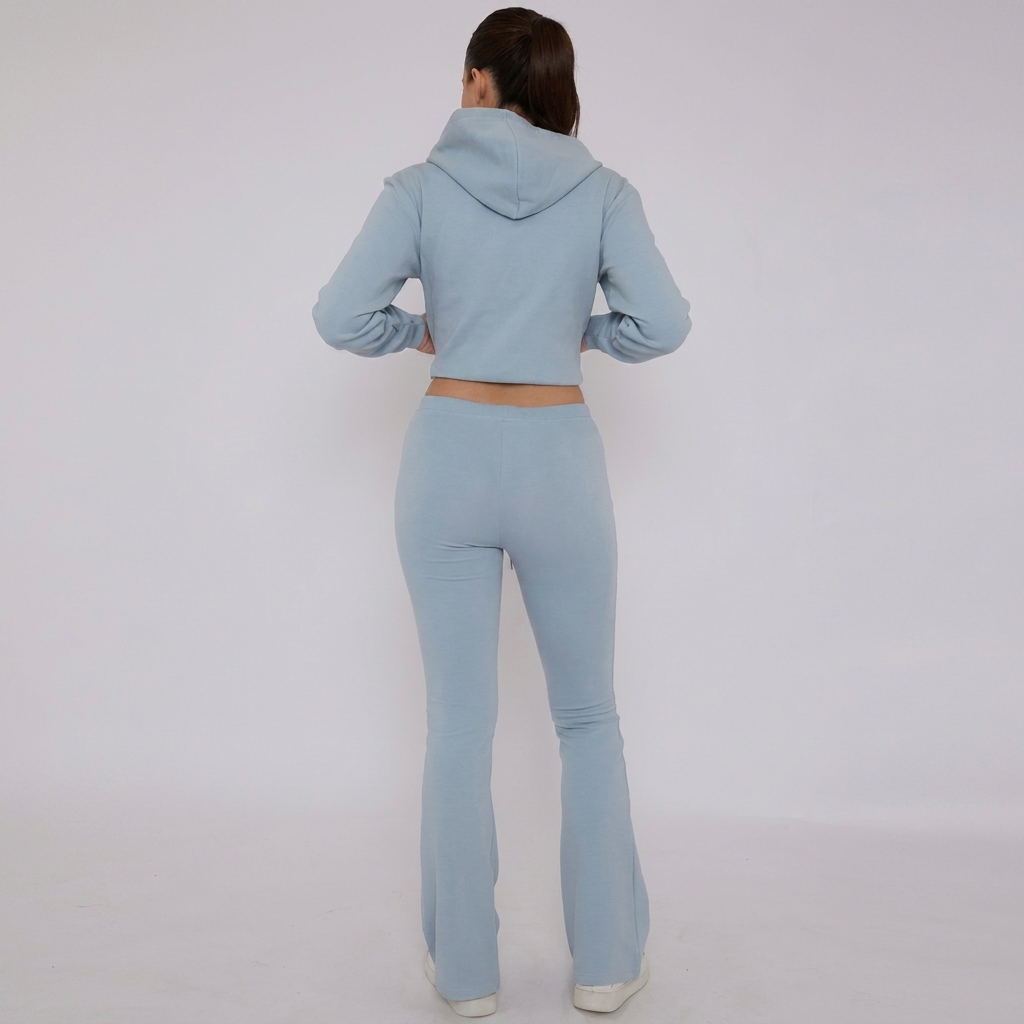 Women’s Cropped Zip Hoodie Flare Pants Tracksuit Set 2PC Co Ord Outfit - Image 5
