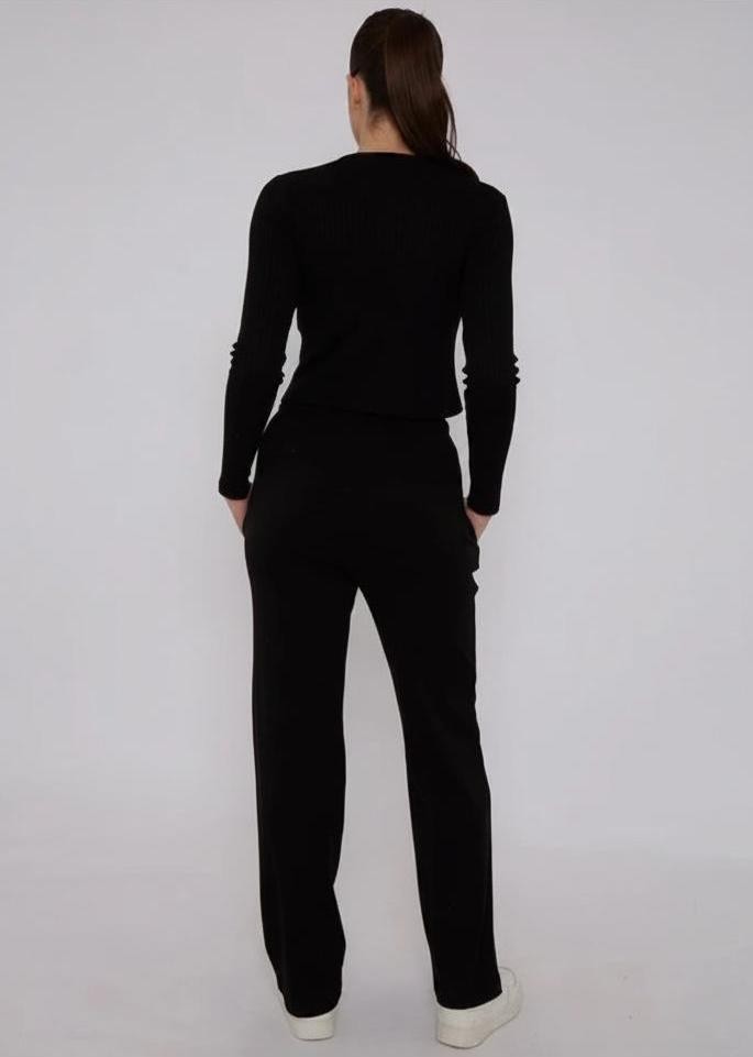 Womens Ribbed Loungewear Set 2 Piece Button Top Wide Leg Trousers Co Ord - Image 2