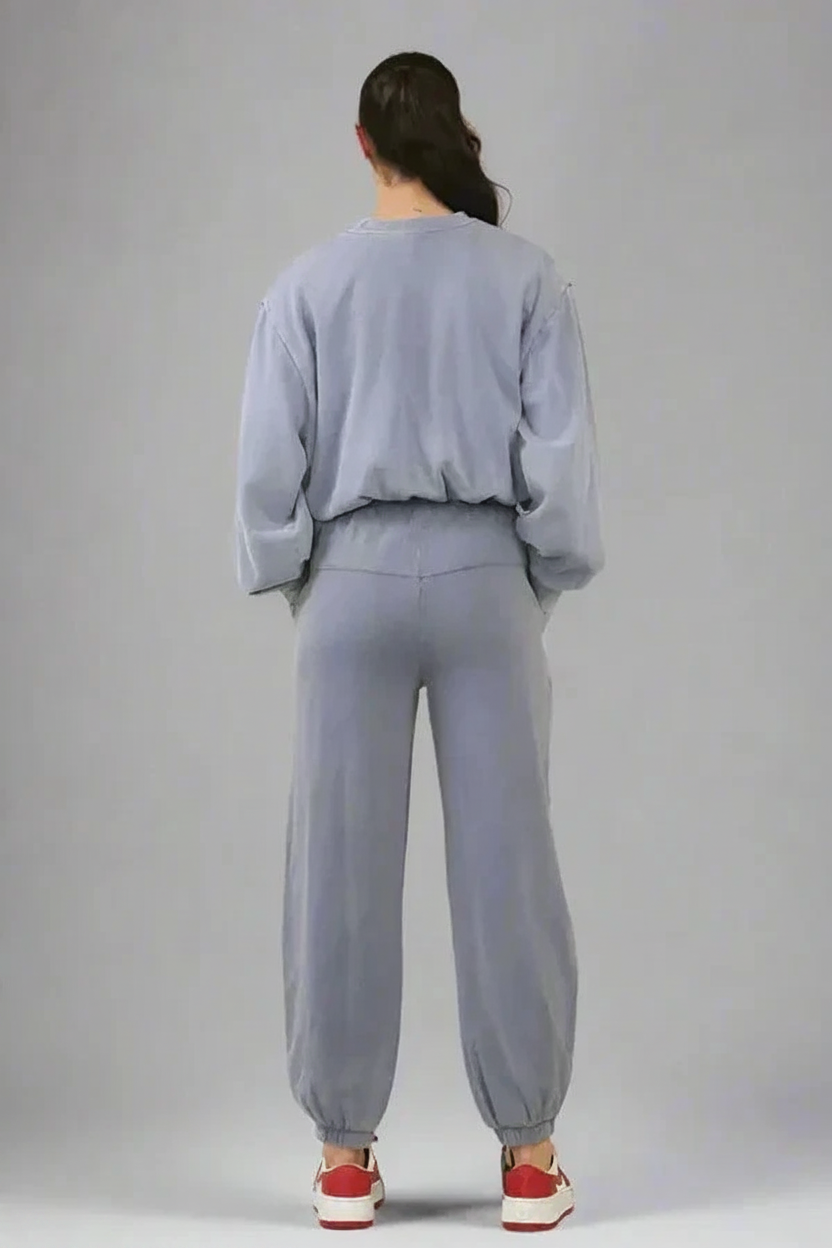Womens Acid Wash Sweatshirt Joggers 2 Piece Tracksuit Lounge Set Co Ord - Image 5