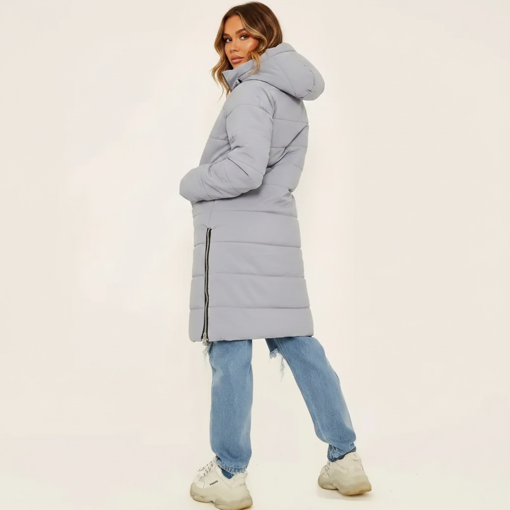 Womens Hooded Longline Puffer Gilet Padded Body Warmer Winter Jacket Coat - Image 4