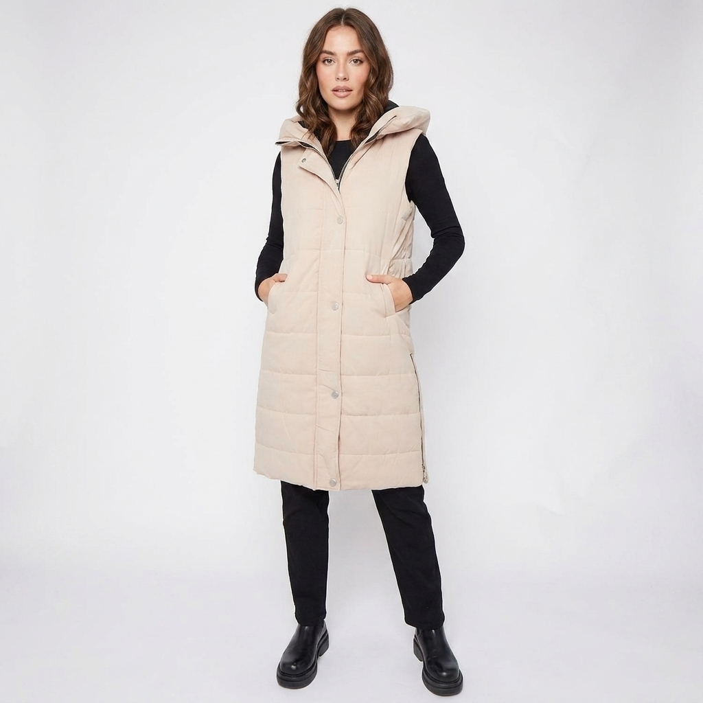 Womens Longline Hooded Puffer Vest Sleeveless Padded Gilet Winter Jacket - Image 2