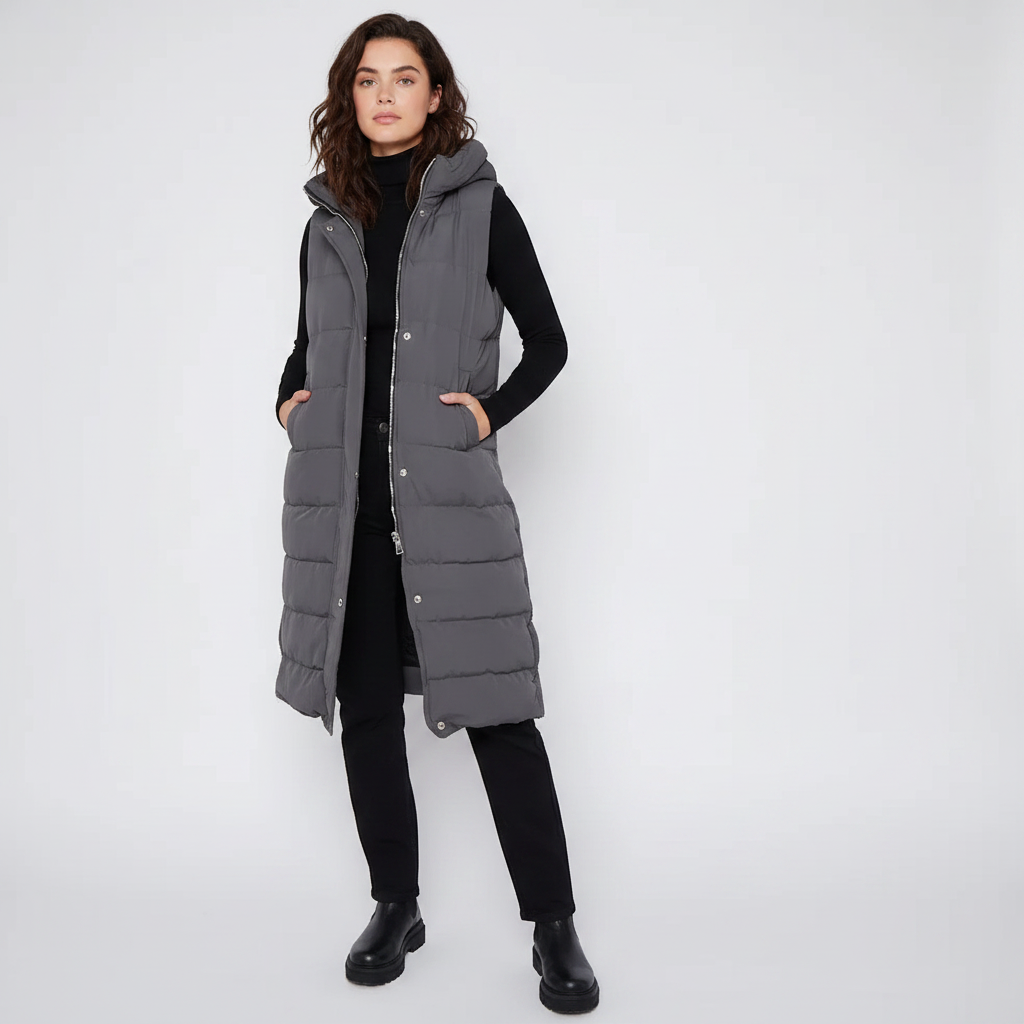 Womens Longline Hooded Puffer Vest Sleeveless Padded Gilet Winter Jacket - Image 3