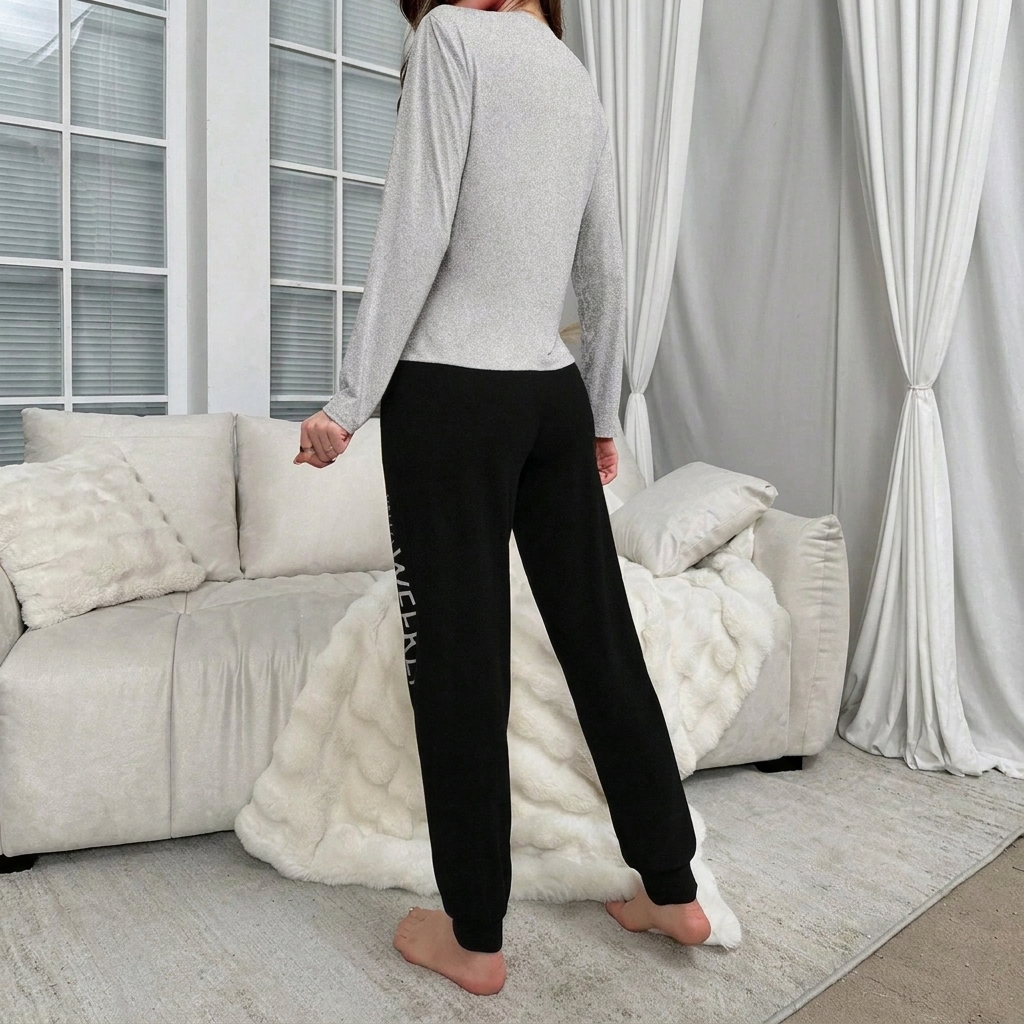 Women’s Soft Cotton Pajama Set 2PC Letter Print PJs Nightwear Loungewear - Image 3